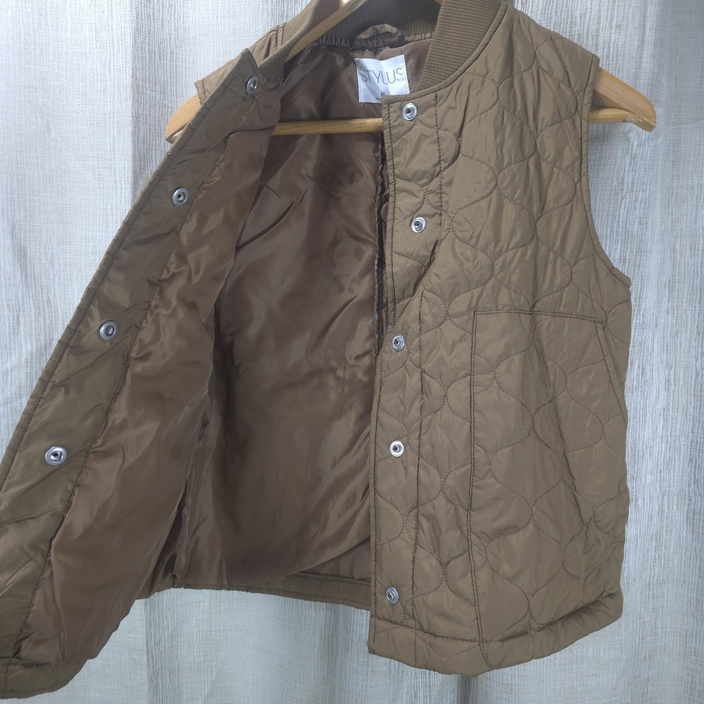 Stylus Quilted Puffer Vest Womens Medium Brown Snap Front Gorpcore Utility - Picture 2 of 7